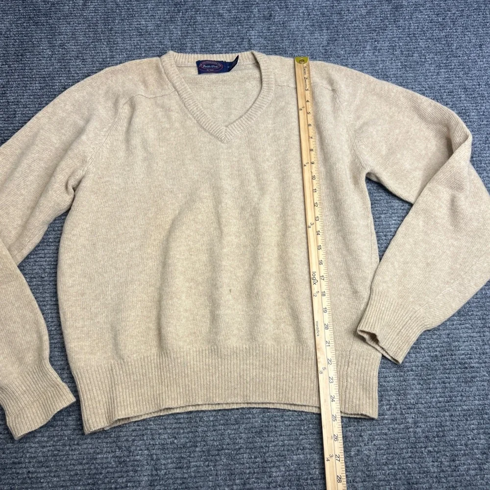 Pacific Club by NAK Mens XL V-Neck Sweater 100% Lambswool Tan Beige Knit